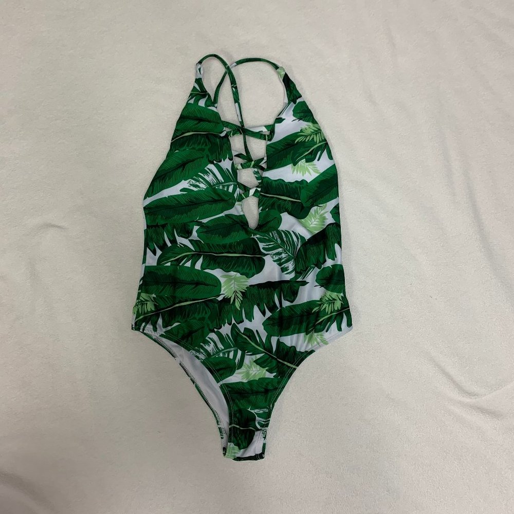SHEIN Leaf Print One Piece Swimsuit